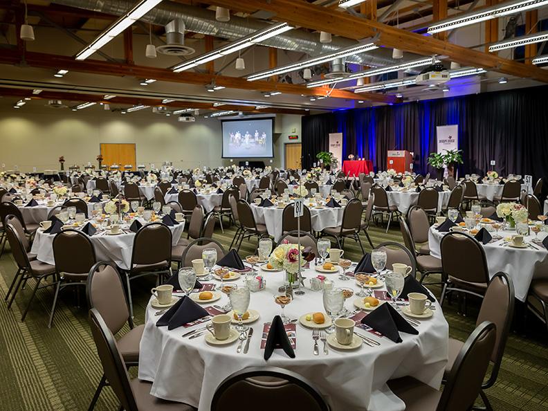 Upper Gwinn Commons filled with banquet tables | photo by Dan Sheehan