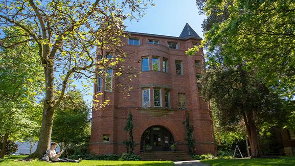 Alexander Hall in the spring on the Seattle Pacific University campus.